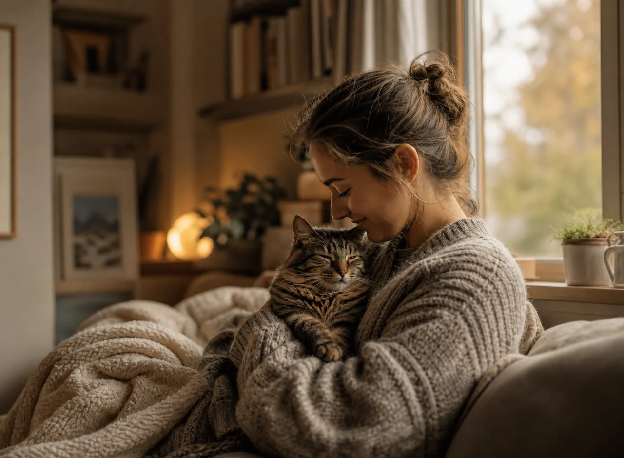 A person reviewing their pet's health profile on a phone in a calm, quiet room